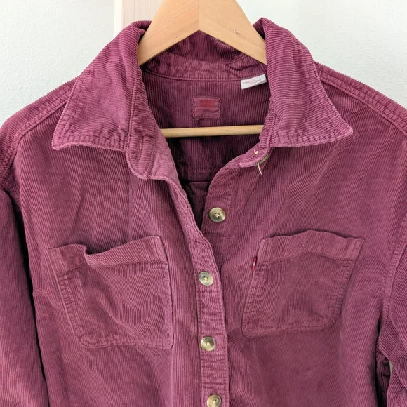 Vintage Levi's Corduroy Collared Button Front Shirt Jacket In Burgundy - Picture 4 of 8